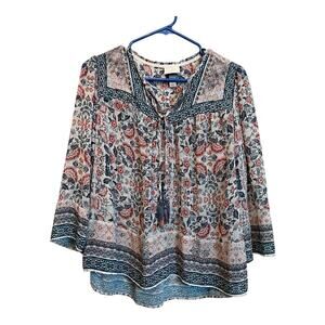 Knox Rose Sheer Womens Boho Bohemian Blouse Shirt Top Cottage Festival Hippie S